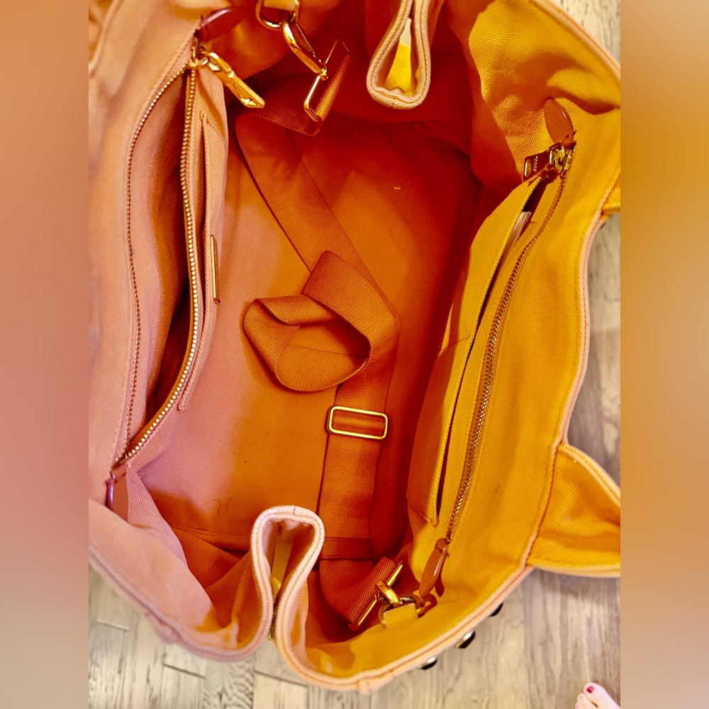 Prada Large Studded Canapa Orange 
2 Way Handbag with crossbody strap - Picture 2 of 6